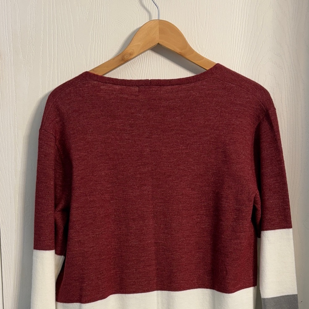 Pink Lily Colorblock Cardigan in Burgundy, Cream, and Gray - Picture 5 of 7